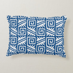 Cojín Decorativo Patrón Azteca Ikat - Azul cobalto y blanco