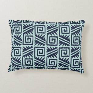 Cojín Decorativo Patrón azteca Ikat - azul índigo y azul claro