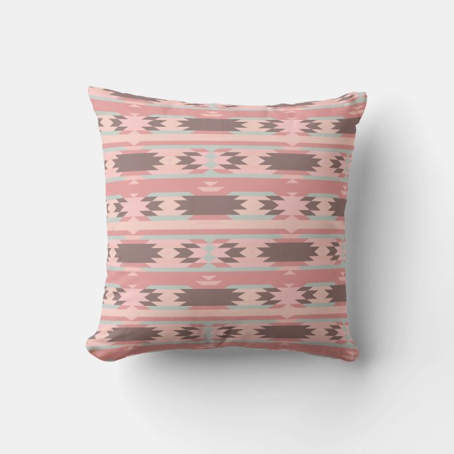 Cojín Decorativo Patrón azteco rosado giratorio (Anverso)