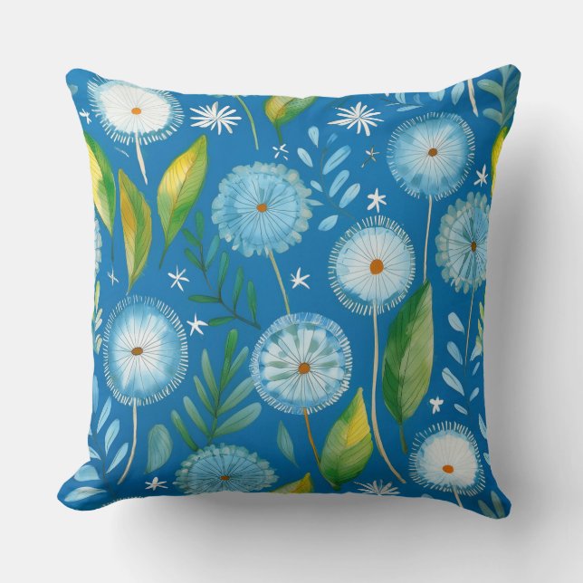 Cojín Decorativo patrón azul de diente de león (Anverso)