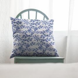 Cojín Decorativo Patrón azul de hoja floral blanca