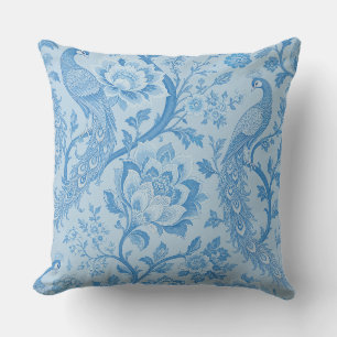 Cojín Decorativo Patrón azul de pavo real pálido persa de lujo