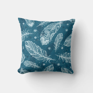 Cojín Decorativo Patrón azul de plumas vintage