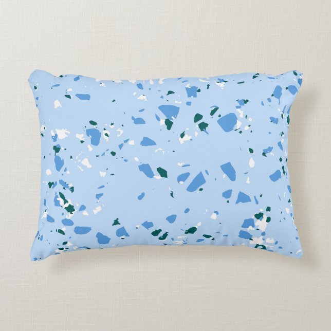 Cojín Decorativo Patrón azul de Terrazo (Anverso)