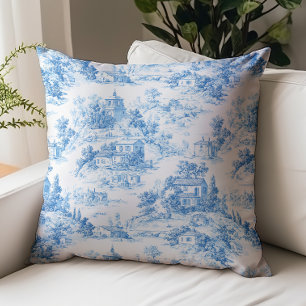 Cojín Decorativo Patrón azul de Toile de Jouy de casas de campo