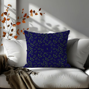 Cojín Decorativo Patrón azul oscuro verde hojas monograma
