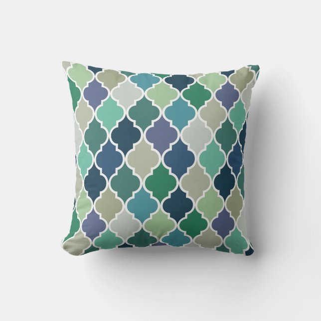 Cojín Decorativo Patrón azul, verde y turquesa de quatrefol (Anverso)