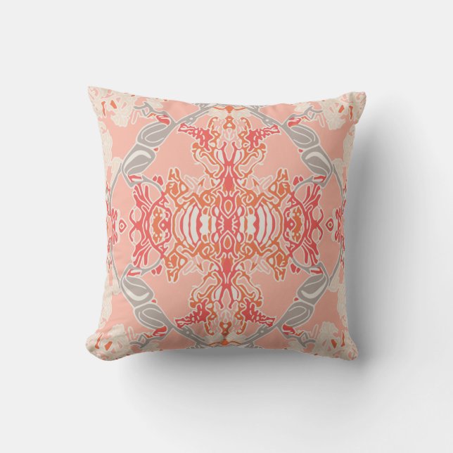 Cojín Decorativo Patrón barroco moderno en crema roja rosada (Anverso)