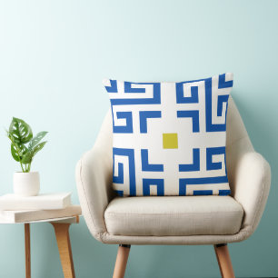 Cojín Decorativo Patrón básico moderno de Boho azul y amarillo