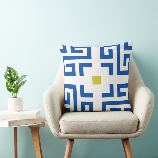 Cojín Decorativo Patrón básico moderno de Boho azul y amarillo (Silla)