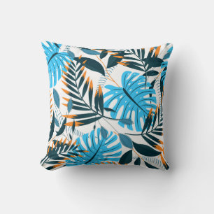 Cojín Decorativo Patrón blanco brillante de hojas tropicales