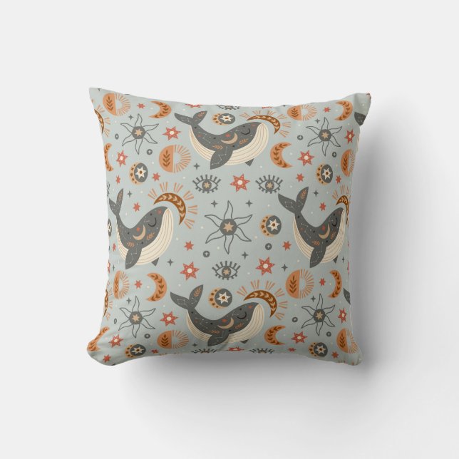 Cojín Decorativo Patrón bohemio de ballena celestial (Anverso)