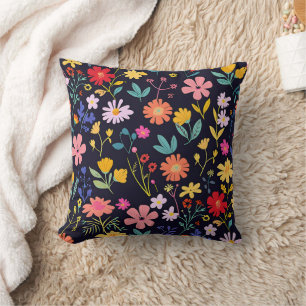 Cojín Decorativo Patrón Bohemio Floral Ditsy Colorido Oscuro