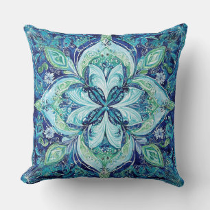 Cojín Decorativo Patrón bohemio verde esmeralda azul de la Marina M