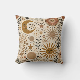 Cojín Decorativo Patrón Boho Celestial de Sol y Luna