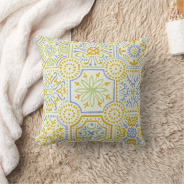 Cojín Decorativo Patrón boho de azulejo mediterráneo acuarela
