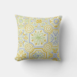 Cojín Decorativo Patrón boho de azulejo mediterráneo acuarela