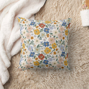 Cojín Decorativo Patrón Boho de Pradera de Flores Silvestres