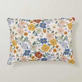 Cojín Decorativo Patrón Boho de Pradera de Flores Silvestres