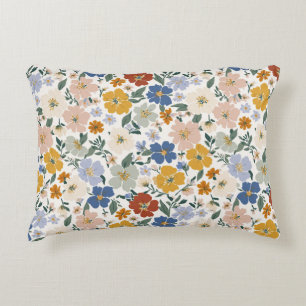 Cojín Decorativo Patrón Boho de Pradera de Flores Silvestres