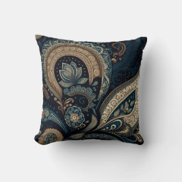 Cojín Decorativo Patrón Boho Moda Azul oscuro Paisley azul