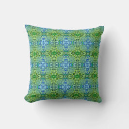 Cojín Decorativo Patrón Boho Vintage de Flor Verde Azul Reversible