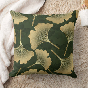 Cojín Decorativo Patrón Botánico Art Déco en Oro