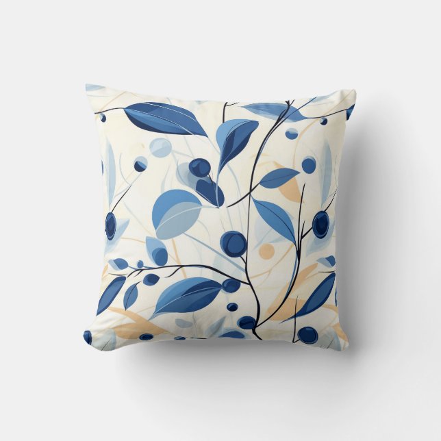 Cojín Decorativo Patrón botánico azul (Anverso)