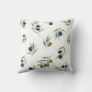 Cojín Decorativo Patrón Botánico Chic de Acuarela Verde Olivas