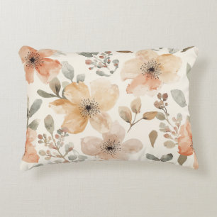Cojín Decorativo Patrón Botánico de Acuarela Floral Melocotón Beige