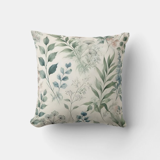 Cojín Decorativo Patrón botánico de acuarela suave (Anverso)