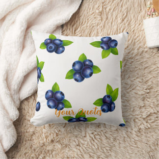 Cojín Decorativo Patrón Botánico de Arándano en Acuarela Azul