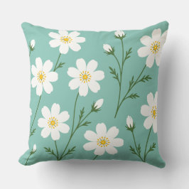 Cojín Decorativo Patrón Botánico de Flor Silvestre Blanca