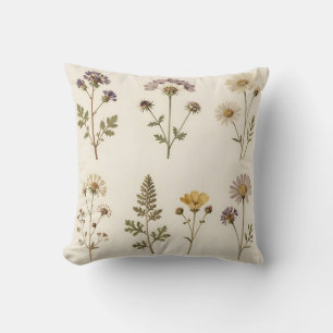 Cojín Decorativo Patrón Botánico de Flor Silvestre Prensada Vintage