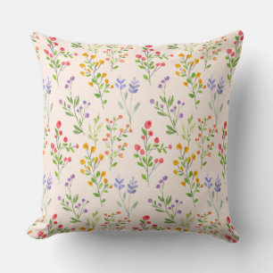 Cojín Decorativo Patrón botánico de flores silvestres en acuarela