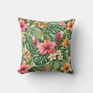 Cojín Decorativo Patrón Botánico de Hibisco Tropical