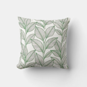 Cojín Decorativo Patrón Botánico de Hoja de Laurel Verde