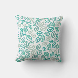 Cojín Decorativo Patrón Botánico de Hoja de Menta Turquesa