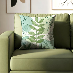 Cojín Decorativo Patrón botánico de hoja verde salvia moderno