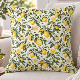 Cojín Decorativo Patrón Botánico de Limón Acuarela Estilo Francés C