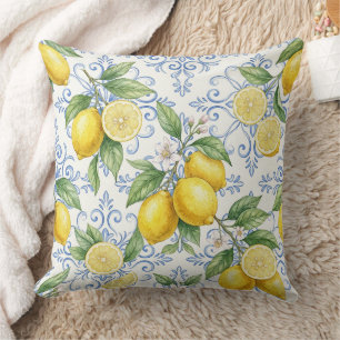 Cojín Decorativo Patrón Botánico de Limón Antiguo – Mediterráneo