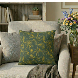 Cojín Decorativo Patrón Botánico de Limón Verde Amarillo