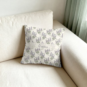 Cojín Decorativo Patrón Botánico de Lupino y Abejas Elegante Vintag