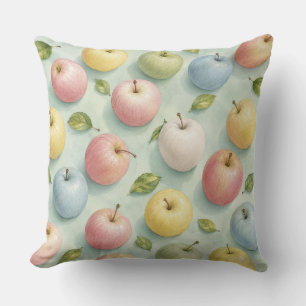 Cojín Decorativo Patrón Botánico de Manzana Acuarela Pastel