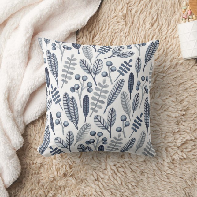 Cojín Decorativo Patrón botánico escandinavo azul moderno (Manta)