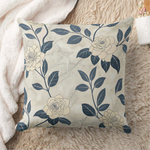 Cojín Decorativo Patrón Botánico Floral Azul Vintage (3)