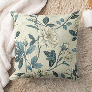 Cojín Decorativo Patrón Botánico Floral Azul Vintage (6)