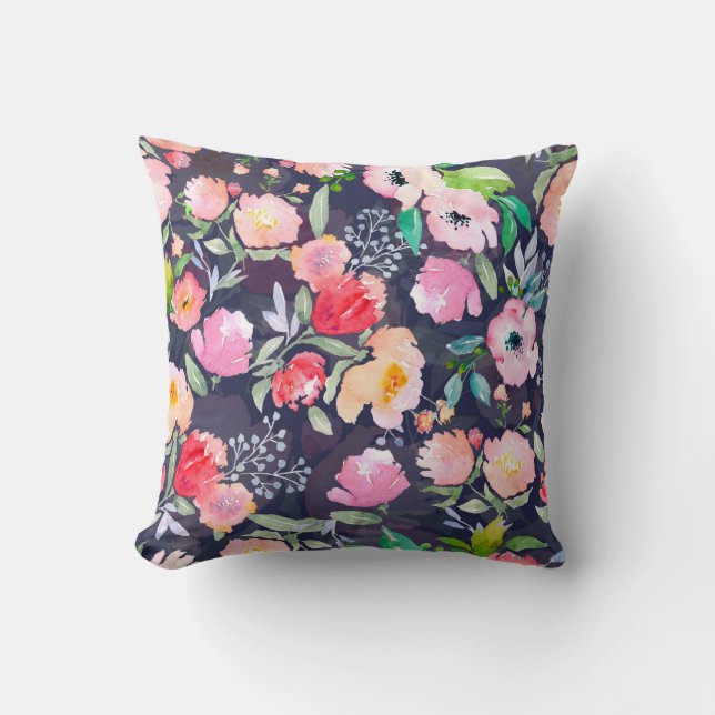 Cojín Decorativo Patrón botánico floral de acuarela y sin soldadura (Anverso)