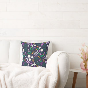 Cojín Decorativo Patrón Botánico Floral de la Luna de la Noche