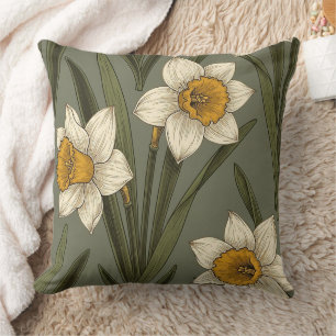 Cojín Decorativo Patrón Botánico Floral de Narciso Amarillo de Prim